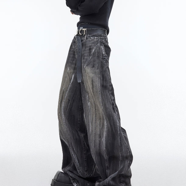 Heavy Retro Distressed Wide Leg Loose Jeans For Men