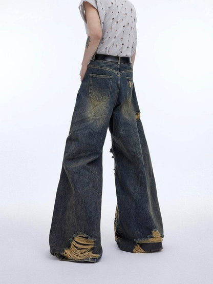 Retro Distressed Heavy Niche Deconstruction Tasseled Jeans MuddyStock