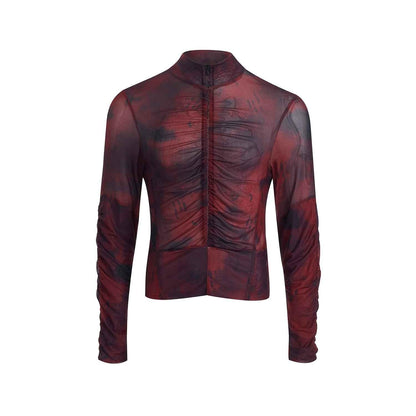 Half Turtleneck Mesh Zipper Bottoming Shirt For Men Black Red null