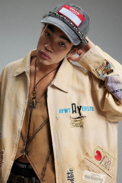 Embroidered Lapel Workwear Jacket For Men MuddyStock