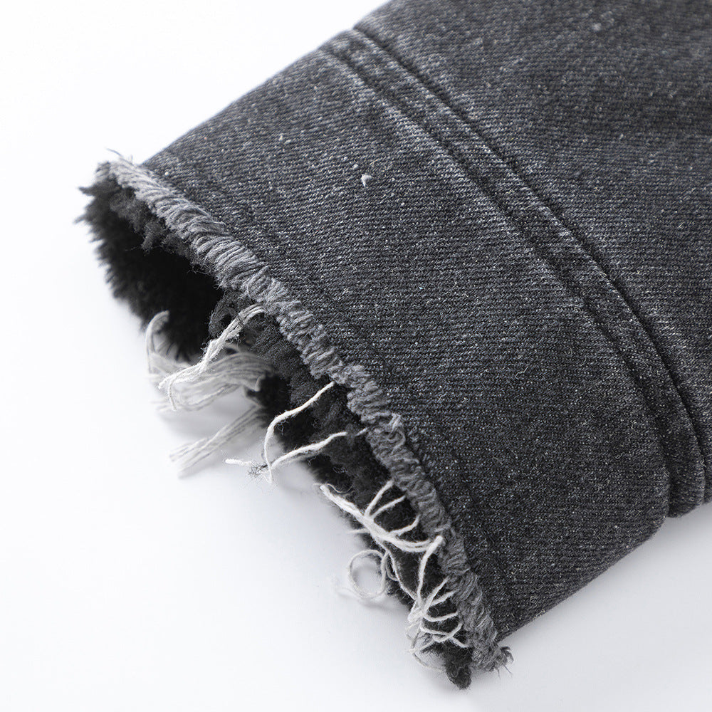 Washing Gradient Frayed Hem Denim Jacket For Women MuddyStock null