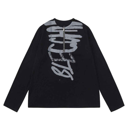 Abstract Graffiti Printed Long Sleeve T-shirt For Women Black null