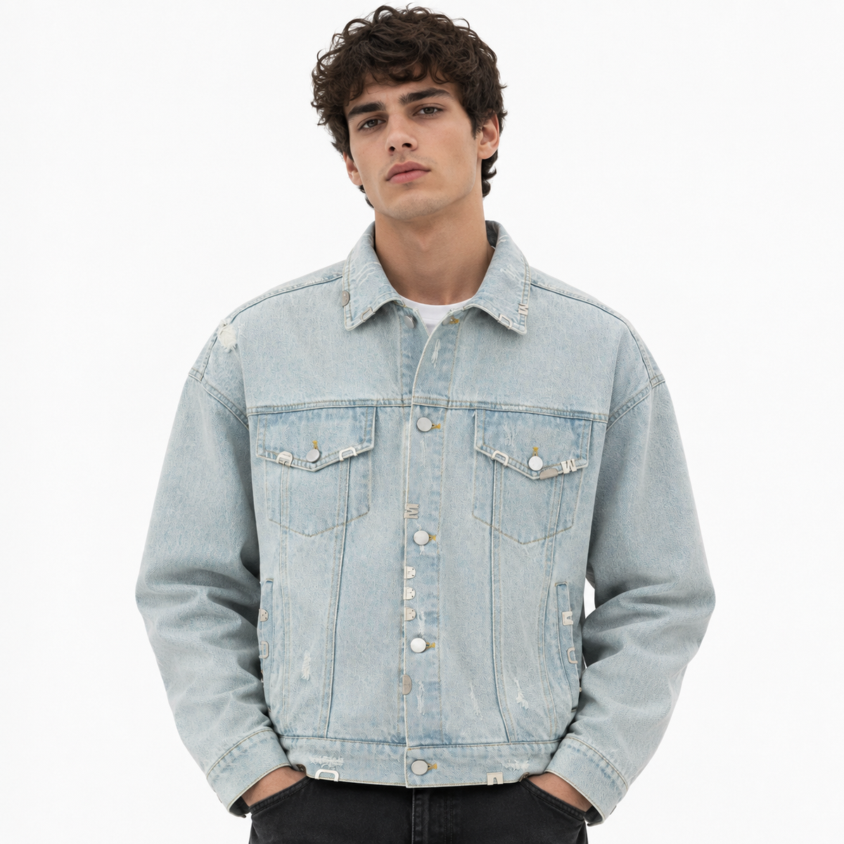 Insert Ripped Loose Denim Jacket for Men | MuddyStock Originals