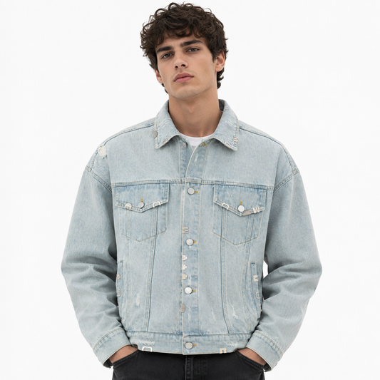 Insert Ripped Loose Denim Jacket for Men | MuddyStock Originals