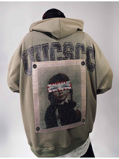 American High Street Patch Printed Fashion Brand Hooded Sweater MuddyStock