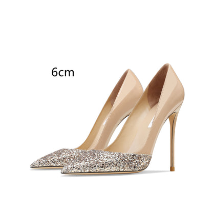 Women's Gold Sequins High Heels Nude patent leather 6cm