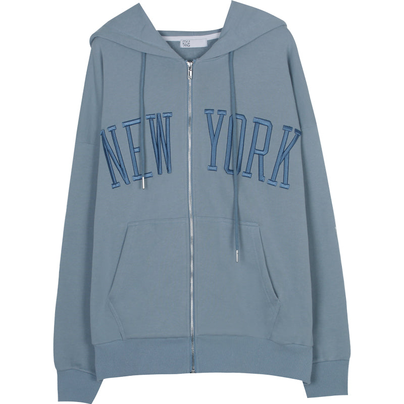 Haze Blue Zipper Hoodie For Women Blue MuddyStock