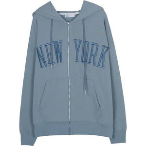 Haze Blue Zipper Hoodie For Women Blue