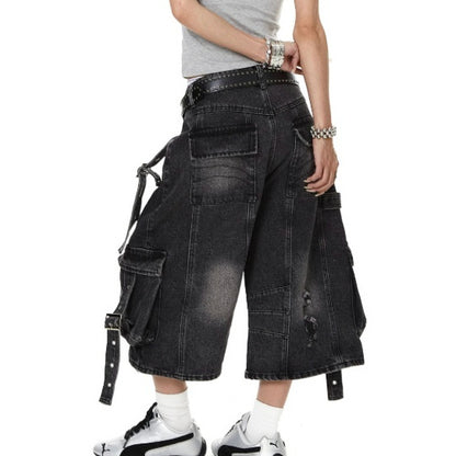 Frayed-hem Distressed Denim Capri Pants For Women