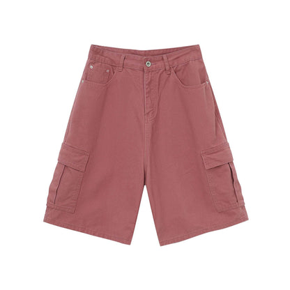 Straight Wide-leg Denim Shorts For Men And Women Peach Pink MuddyStock