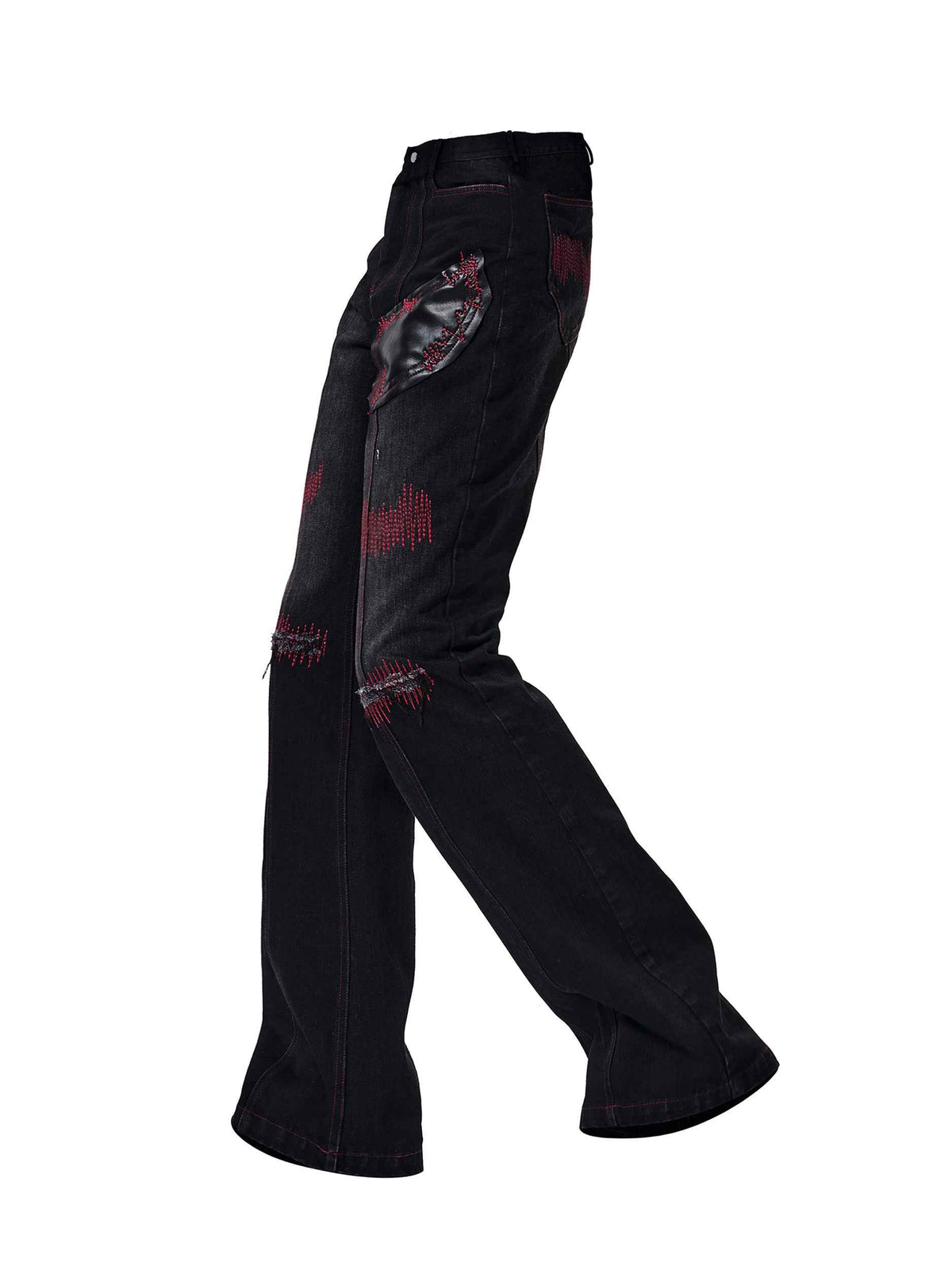 Flared Denim Men's Patchwork Straight-leg Pants