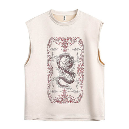 Dragon Pattern Printed Vest Women's Top Beige MuddyStock
