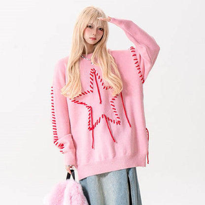 Autumn New Star Design Knitted Women's Round Neck Sweater MuddyStock