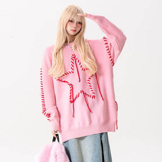 Autumn New Star Design Knitted Women's Round Neck Sweater MuddyStock