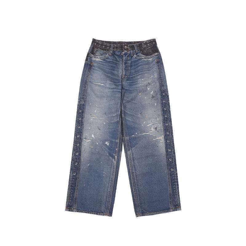 Vintage Washed Ripped Jeans For Men And Women Picture Color MuddyStock