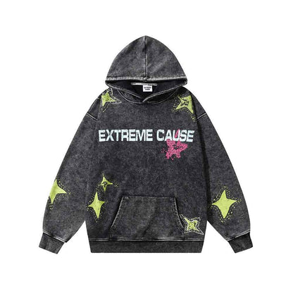 Star Letters Printed Long-sleeved Hoodie For Men And Women Black null