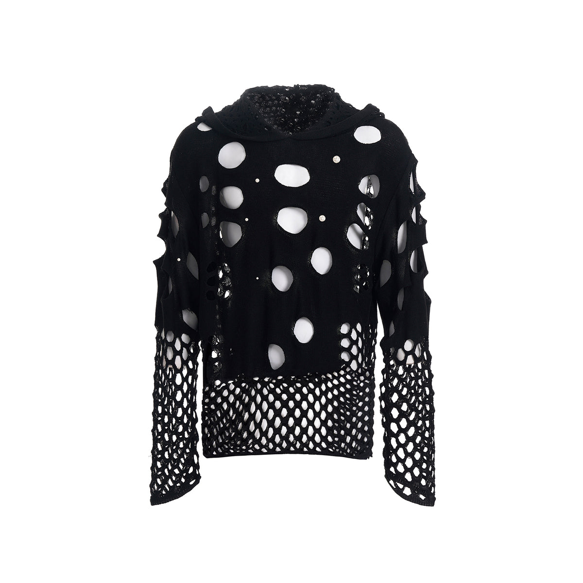 Hollow Pearl Decorative Hoodie For Men Black