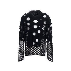 Hollow Pearl Decorative Hoodie For Men Black