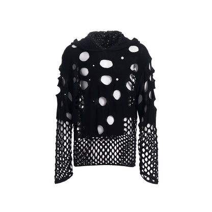 Hollow Pearl Decorative Hoodie For Men Black