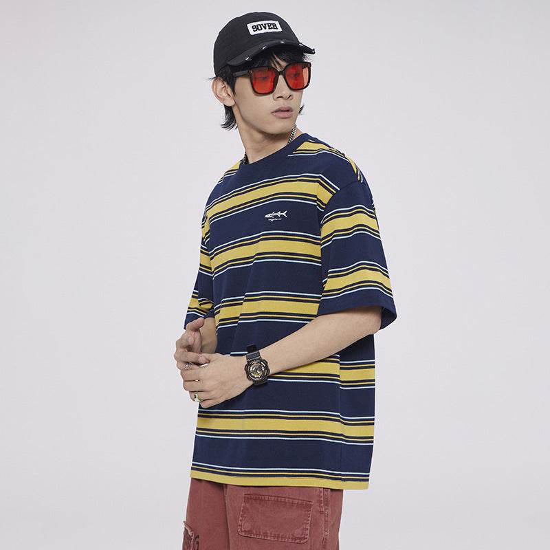 Fashion Personality Striped Short-sleeved T-shirt For Men And Women MuddyStock