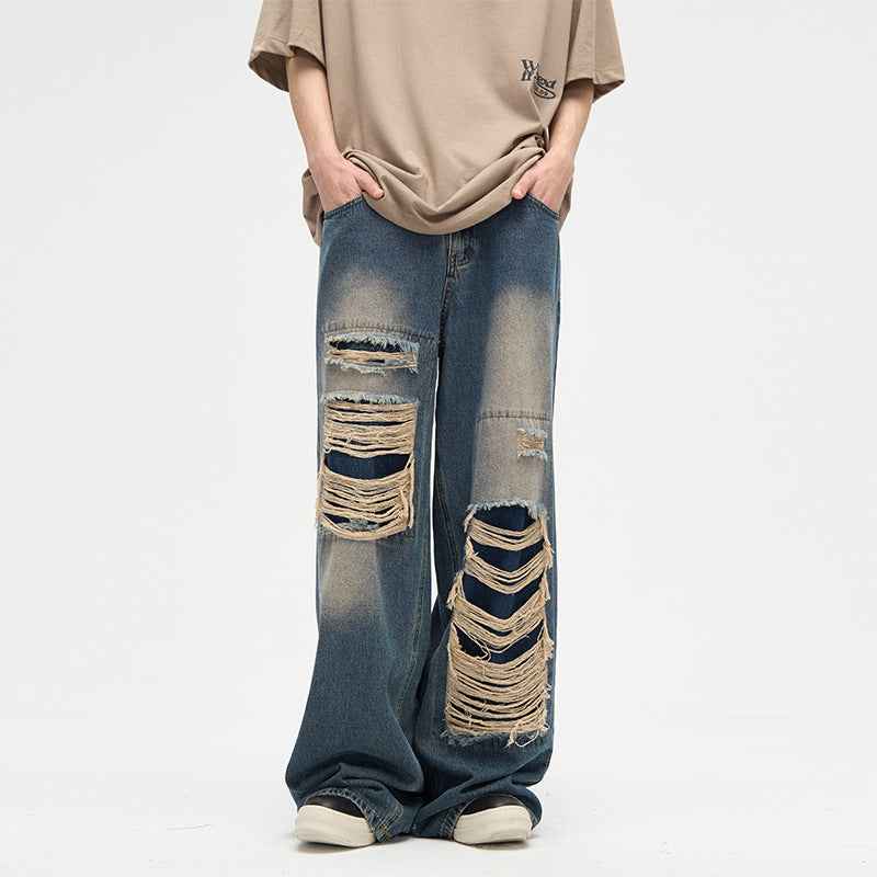 American Street Patch Ripped Design Sense Niche Jeans For Men And Women MuddyStock