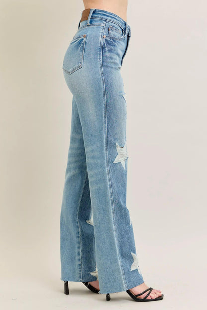 High Waist Rigid Magic Star Shaped Jeans For Women