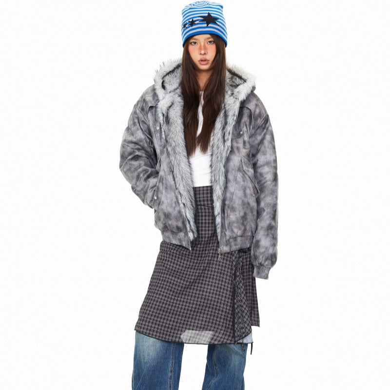 Tie-dye Deconstructed Patchwork Hooded Cotton Jacket For Women