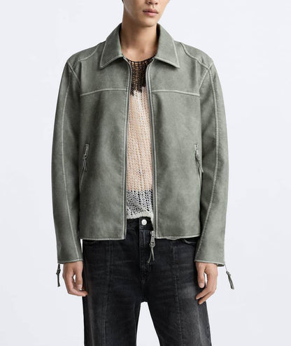 Men's Zipper Distressed Retro Washed Jacket MuddyStock