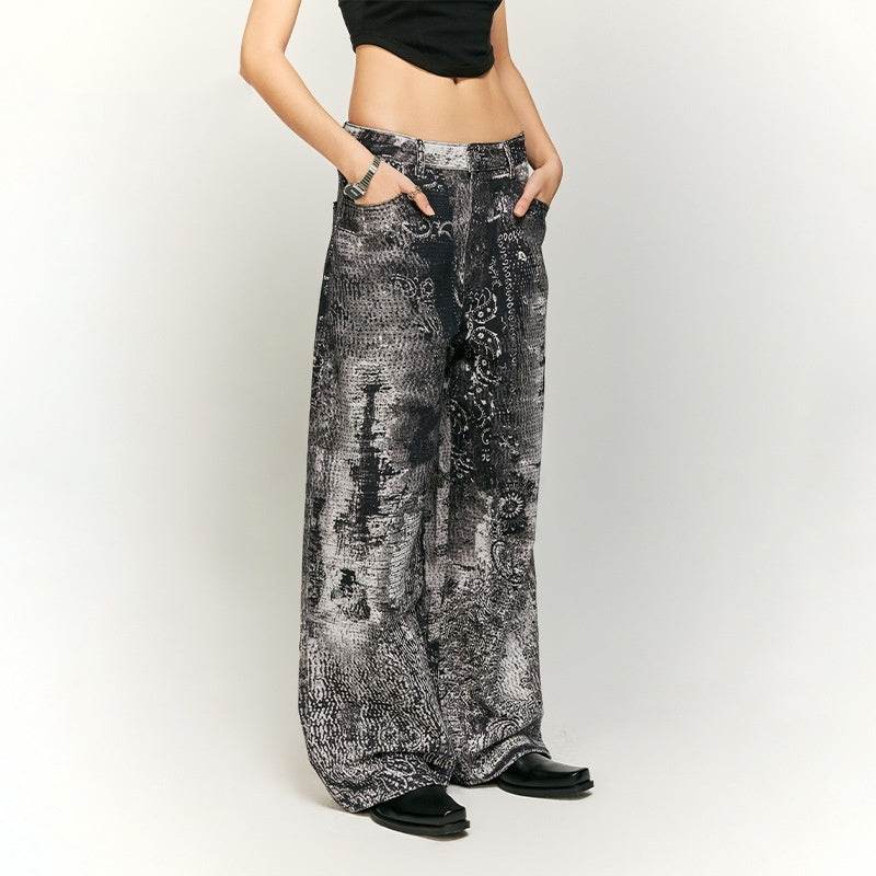 Vintage Paisley Jeans Straight-leg Pants For Men And Women MuddyStock