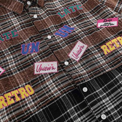 Plaid Women's Stitching Embroidered Letter Long Sleeve Shirt null