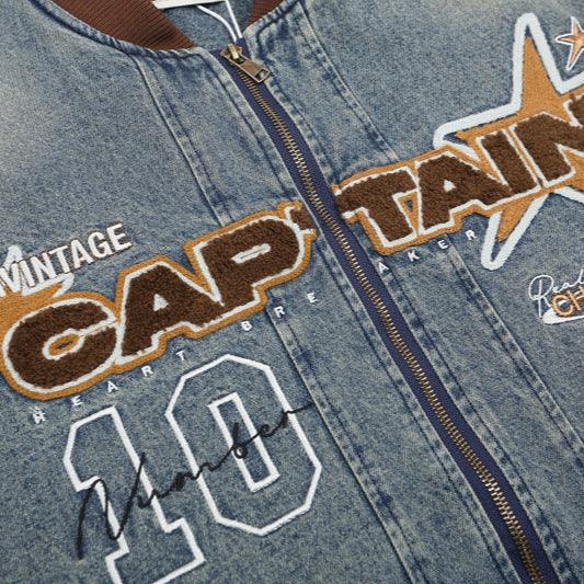 Letter Patch Embroidered Denim Baseball Jacket For Men null
