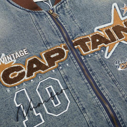 Letter Patch Embroidered Denim Baseball Jacket For Men null