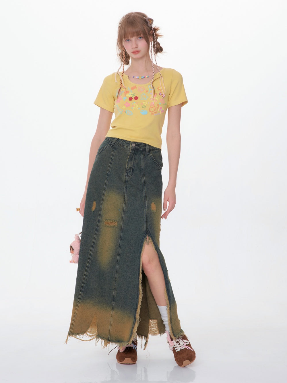 High Waist Mid-length Make Old Ripped Split Denim Skirt For Women All Products