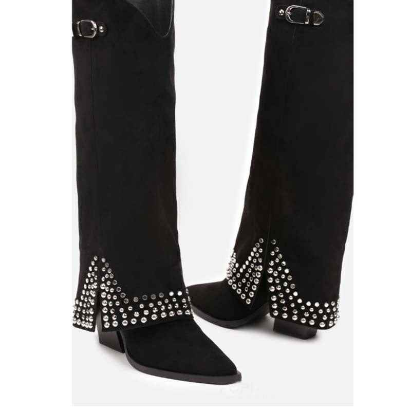 Women's Frosted Rivet Pantyhose Boots Black Matte