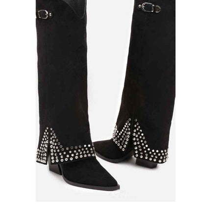 Women's Frosted Rivet Pantyhose Boots Black Matte