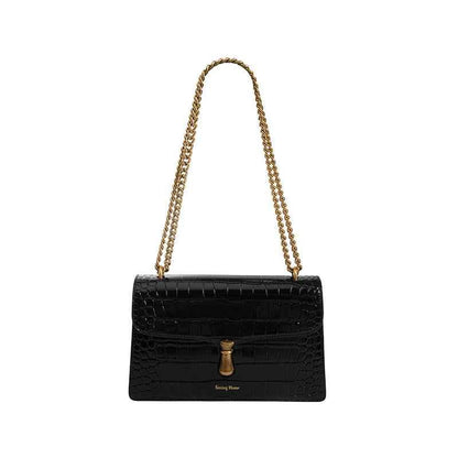 Niche Leather Women's One-shoulder Messenger Chain Bag Black null