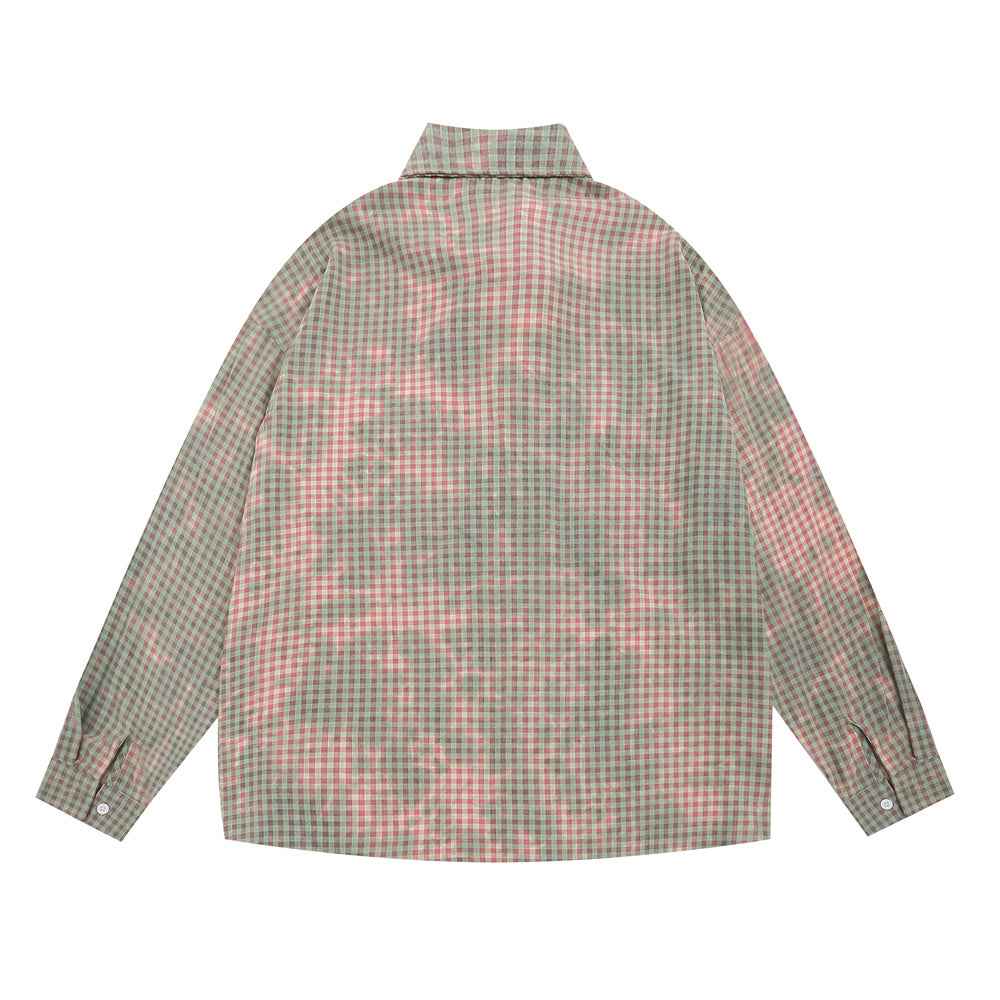 Plaid Tie-dyed Long-sleeved Shirt For Men null