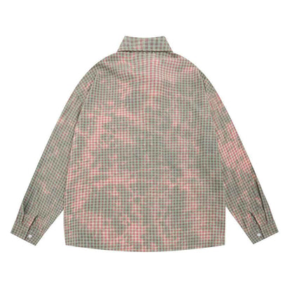 Plaid Tie-dyed Long-sleeved Shirt For Men null