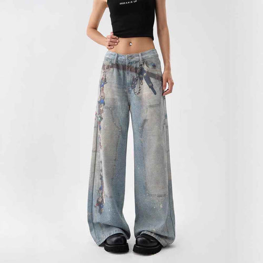 Women's American-style Retro Washed Wide-leg Pants MuddyStock