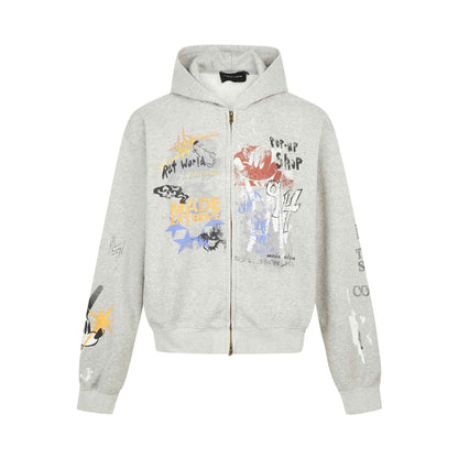Printed Hoodie For Men And Women Flower Gray MuddyStock