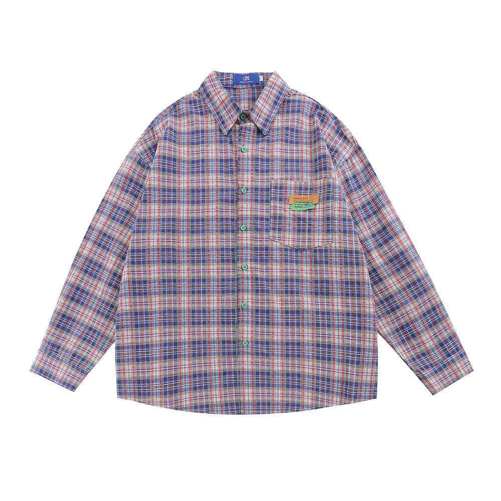 American Casual Retro Plaid Shirt For Men Red null