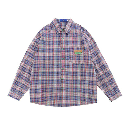 American Casual Retro Plaid Shirt For Men Red null