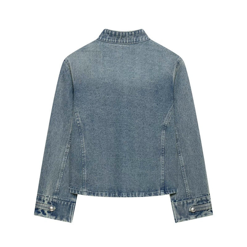 Fashionable Buttoned Round-neck Denim Jacket For Women All Products