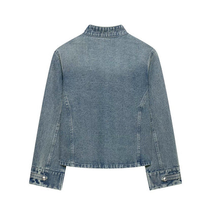 Fashionable Buttoned Round-neck Denim Jacket For Women All Products
