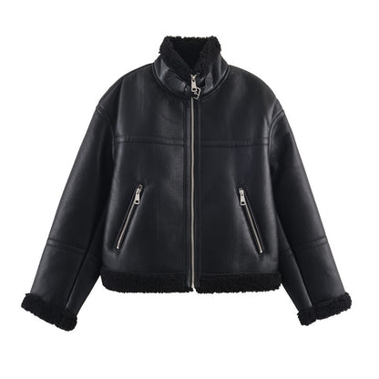 Women's Simple Double-sided Fleece Jacket Black All Products