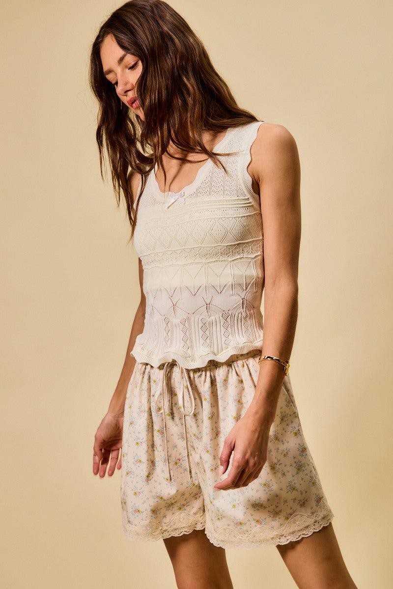 Scallop Ribbed Sleeveless Knit Top