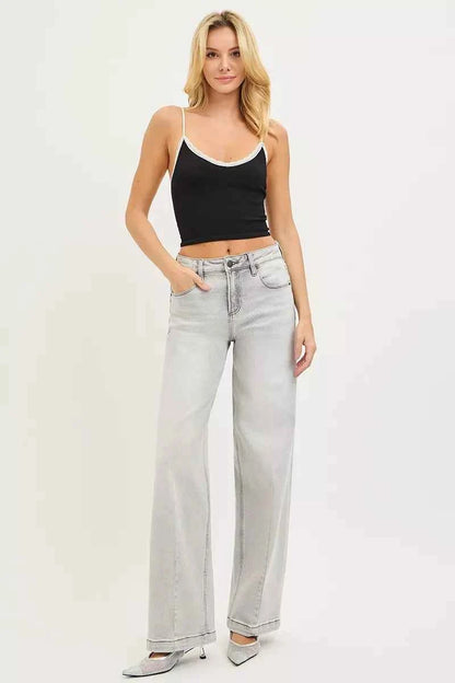 RISEN Slouchy Baggy Jeans with Contrast Stitching For Women Trendsi