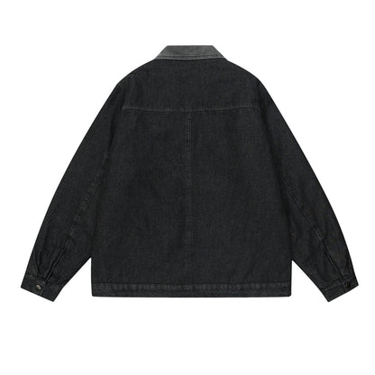 Color Stitching Turnover Neck Denim Jacket For Men And Women