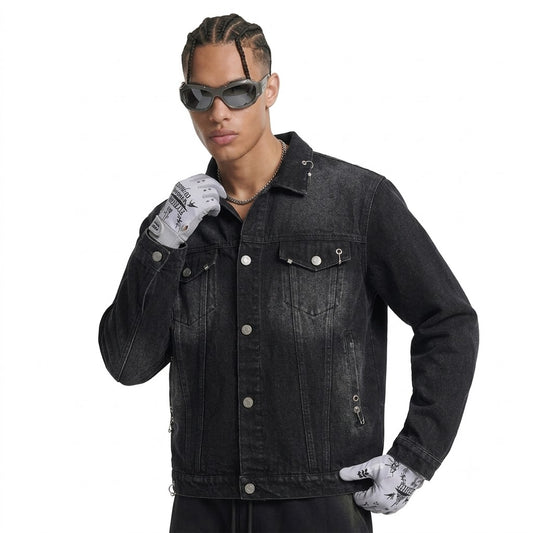 Men's Denim Jacket with Rivet and Metal Perforation Design | MuddyStock Originals