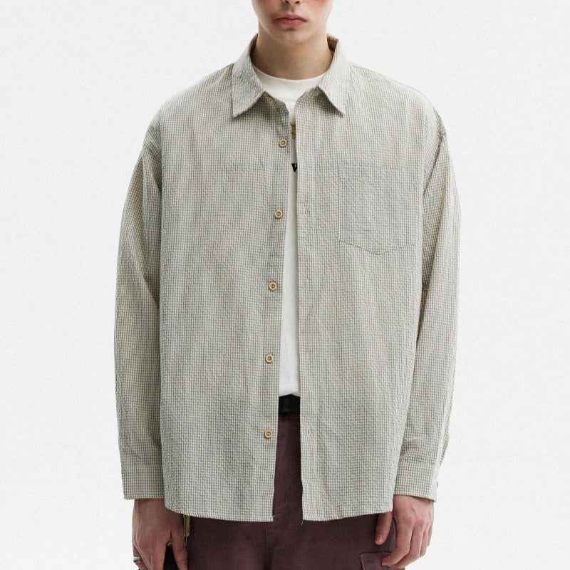 Bubble Texture Plaid Long Sleeve Shirt For Men null